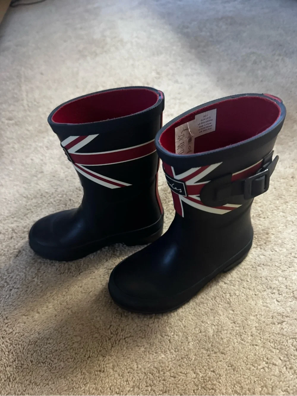 Joules Navy Kids' Rain Boots with Red & White Union Jack